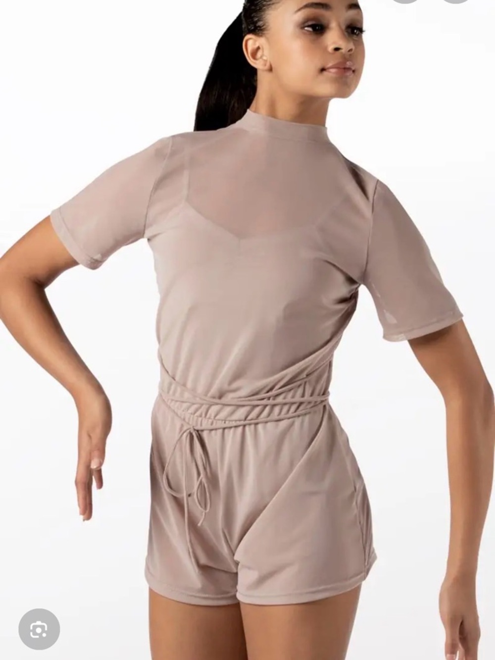 WEISSMAN balera Dance Costume Mock Neck Power Mesh Romper SM11785 MC Latte NEW